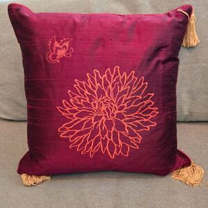 IOSIS PARIS Yves Delorme Designer 16" Embroidered Flower Butterfly Silk Pillow
